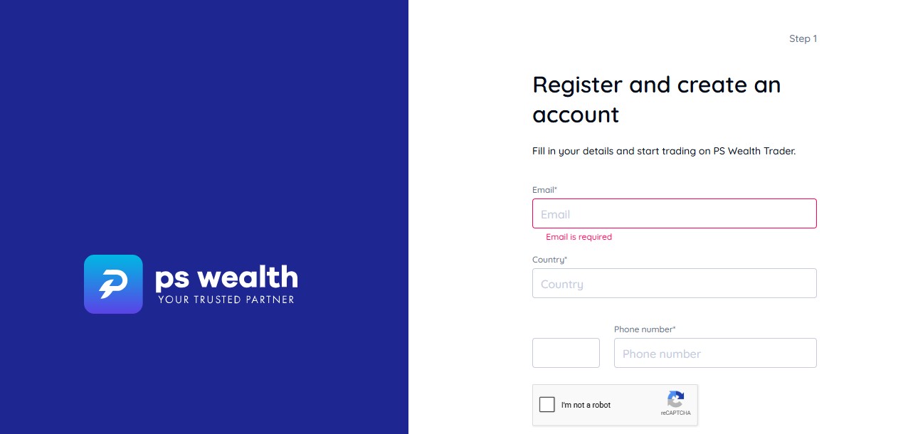 PS Wealth SignUp Page