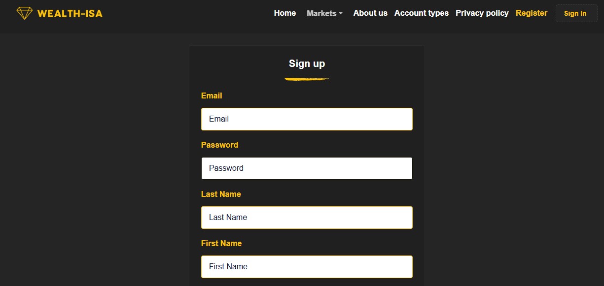 WEALTH-ISA SignUp Page
